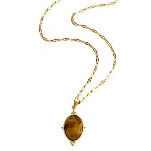 Gold Large Tiger Eye Pendant Vintage Style Necklace Brand New